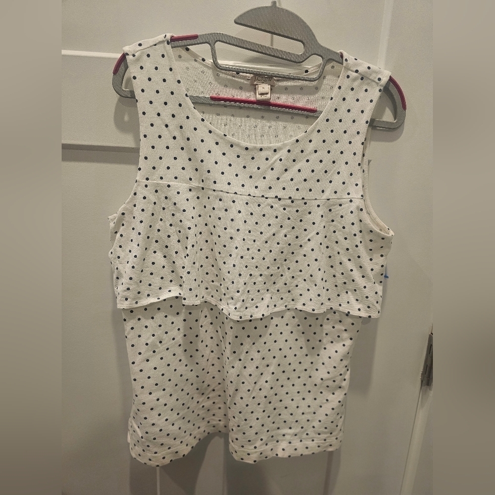 J.Crew White Navy Polka Dot Sleeveless Peplum Tank Top Women’s Size M